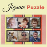 6 Foto Collage orange gelbe Streifen<br><div class="desc">Gemeinsam Erinnerungen mit unserem maßgeschneiderten 6-Foto-Puzzle! Dieses Puzzle lasse Ihnen, sechs Ihrer liebsten Fotos auf unterhaltsame, interaktive Weise zu präsentieren. Die lichtdurchflutete, glänzende Oberfläche aus hochwertigen Materialien bringt Ihre Bilder zum Leben und sorgt für eine lange Lebensdauer. Ideal für jeden Anlass, von Geburtstag bis Feiertag, kombiniert dieses Puzzle Kreativität mit...</div>