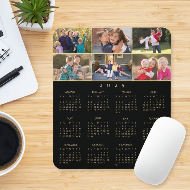 6 Foto Collage Personalisiert Family 2025 Kalender Mousepad (6 Photo Collage Personalized Family 2025 Calendar Mouse Pad)