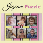 6 Foto Collage Rosa gelbe Streifen<br><div class="desc">Gemeinsam Erinnerungen mit unserem maßgeschneiderten 6-Foto-Puzzle! Dieses Puzzle lasse Ihnen, sechs Ihrer liebsten Fotos auf unterhaltsame, interaktive Weise zu präsentieren. Die lichtdurchflutete, glänzende Oberfläche aus hochwertigen Materialien bringt Ihre Bilder zum Leben und sorgt für eine lange Lebensdauer. Ideal für jeden Anlass, von Geburtstag bis Feiertag, kombiniert dieses Puzzle Kreativität mit...</div>