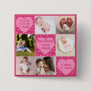6 Foto-Collage Rosa Herz neugeboren Geburt Stat Button