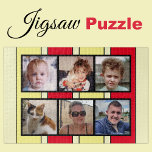 6 Foto, Collage, rote gelbe Streifen<br><div class="desc">Gemeinsam Erinnerungen mit unserem maßgeschneiderten 6-Foto-Puzzle! Dieses Puzzle lasse Ihnen, sechs Ihrer liebsten Fotos auf unterhaltsame, interaktive Weise zu präsentieren. Die lichtdurchflutete, glänzende Oberfläche aus hochwertigen Materialien bringt Ihre Bilder zum Leben und sorgt für eine lange Lebensdauer. Ideal für jeden Anlass, von Geburtstag bis Feiertag, kombiniert dieses Puzzle Kreativität mit...</div>
