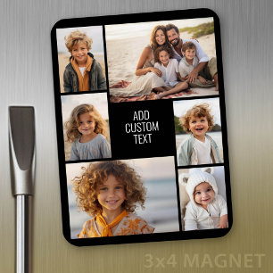6-Foto-Collage - schwarzer Hintergrund - weißer Te Magnet