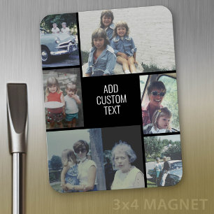 6 Foto-Collage - schwarzer Hintergrund - weißer Te Magnet