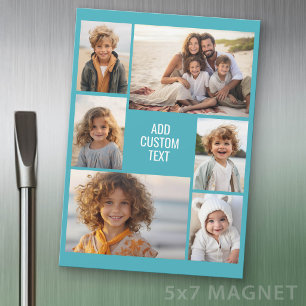 6-Foto-Collage - Türkis mit weißem Textmagnet Magnetkarte