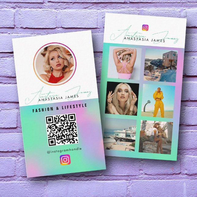 6 Foto Fütterte Grid Social Media QR Code Holograp Visitenkarte (6 Photo Feed Grid Social Media QR Code Holographic Business Card)