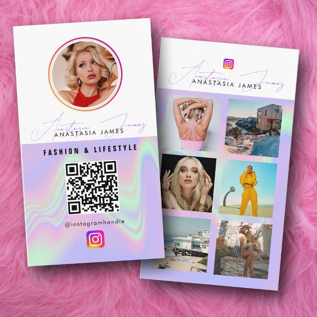 6 Foto Fütterte Grid Social Media QR Code Holograp Visitenkarte (6 Photo Feed Grid Social Media QR Code Holographic Business Card)