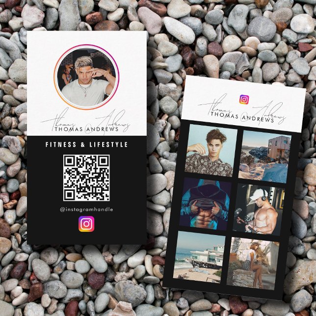 6 Foto Fütterte Grid Social Media QR Code Männlich Visitenkarte (6 Photo Feed Grid Social Media QR Code Male Business Card)