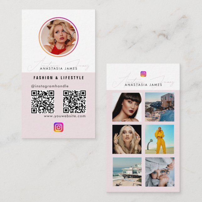 6 Foto Füttre Grid Social Media 2 QR Codes Visitenkarte (Vorne/Hinten)