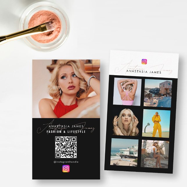 6 Foto Füttre Grid Social Media QR Code Business Visitenkarte (6 Photo Feed Grid Social Media QR Code Business Business Card)