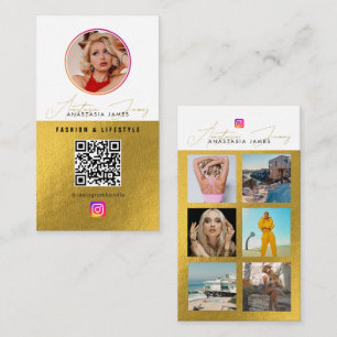 6 Foto Füttre Grid Social Media QR Code White Gold Visitenkarte