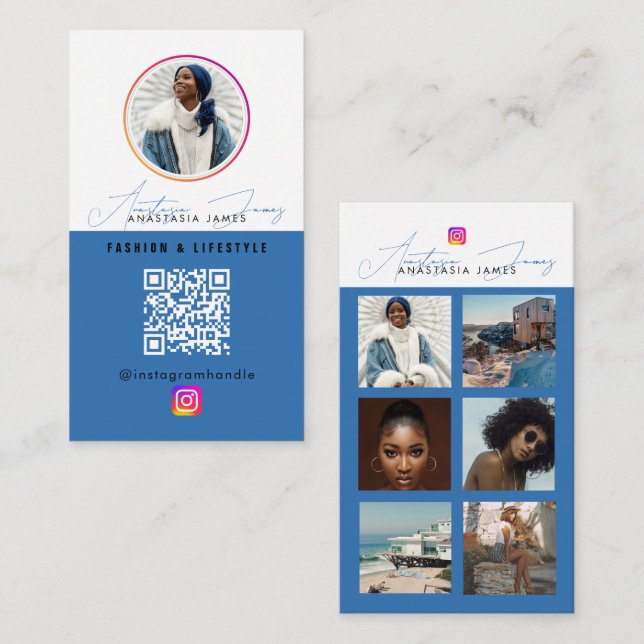 6 Foto Füttre QR-Code für soziale Medien Visitenkarte (Vorne/Hinten)