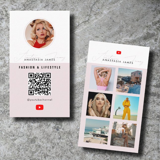 6 Foto Gefüttert Grid Vlogger Channel QR Code Visitenkarte (6 Photo Feed Grid Vlogger Channel QR Code Business Card)
