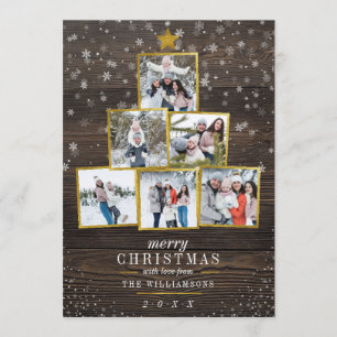 6 Foto Gold Weihnachtsbaum Rustikales Holz und Sc Einladung