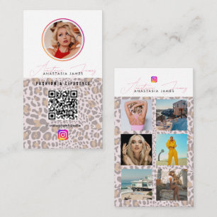 6 Foto-Raster Social Media QR Code Leopardenmuster Visitenkarte
