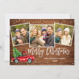 6 FOTO Retro Weihnachten Roter LKW Rustikaler Gruß