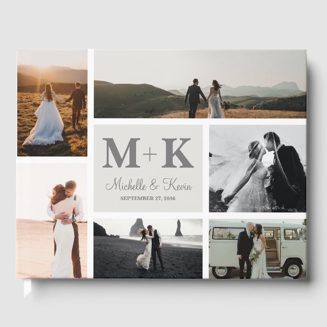 6 Foto Wedding Collage Newlyweds Keepake Gästebuch (Vorderseite)
