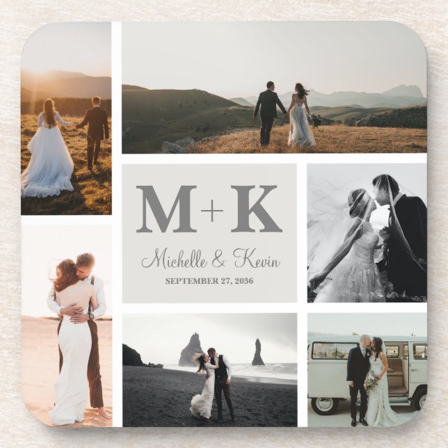 6 Foto Wedding Collage Newlyweds Keepake Getränkeuntersetzer (Vorderseite)