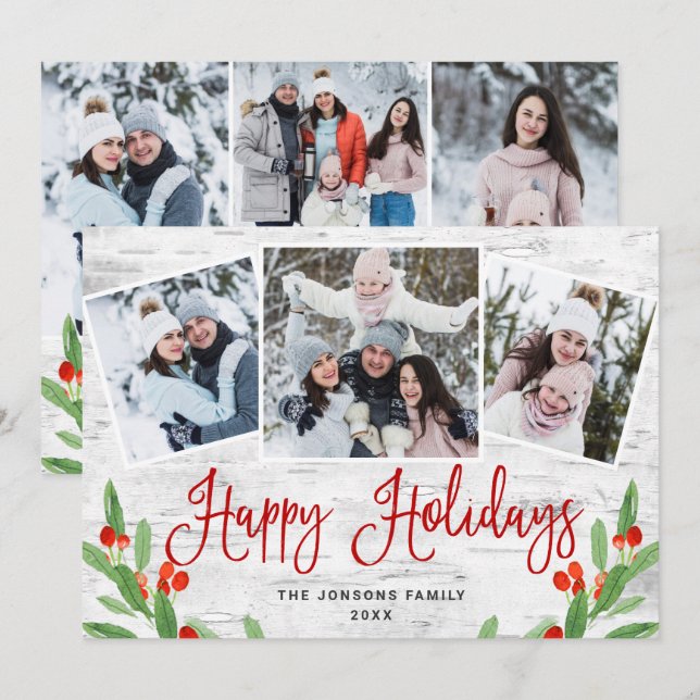 6 FOTO Weihnachten Rustikale Birch Bark Gruß (Vorne/Hinten)