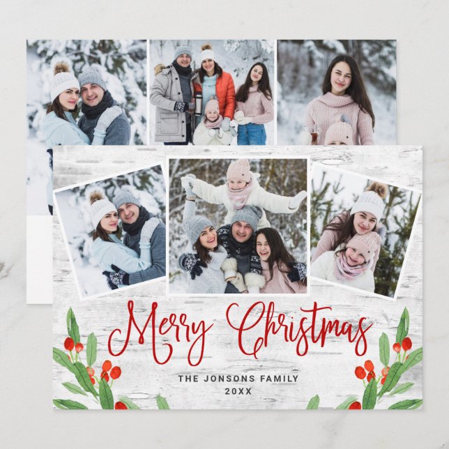 6 FOTO Weihnachten Rustikale Birch Bark Gruß (Vorne/Hinten)