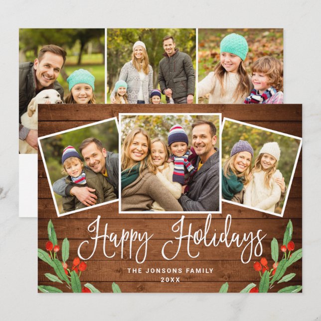 6 FOTO Weihnachten Rustikales Braun Holz Gruß (Vorne/Hinten)