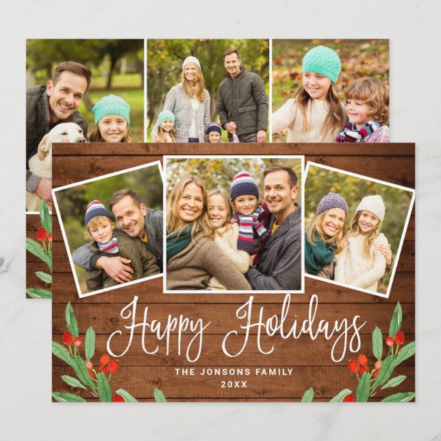 6 FOTO Weihnachten Rustikales Braun Holz Gruß (Vorne/Hinten)