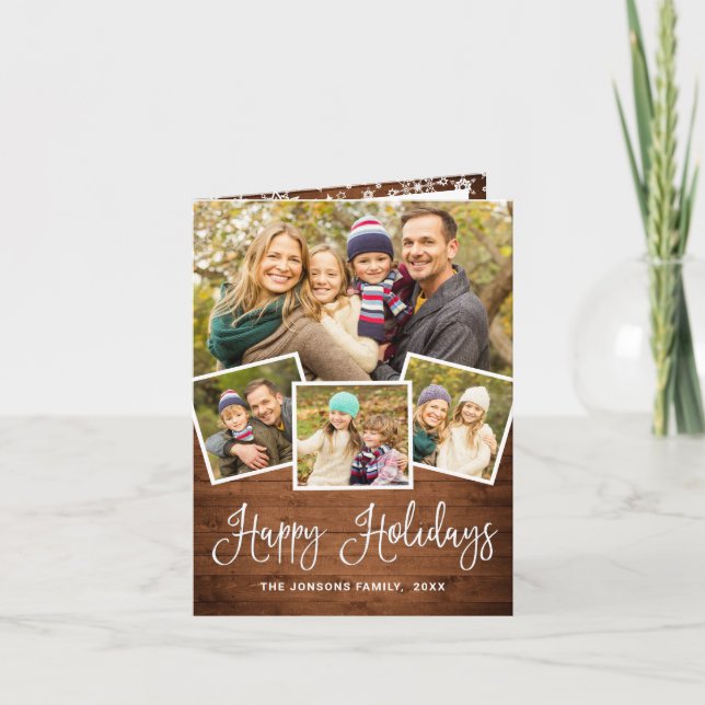 6 FOTO Weihnachten Rustikales Holz Gruß (Vorderseite)