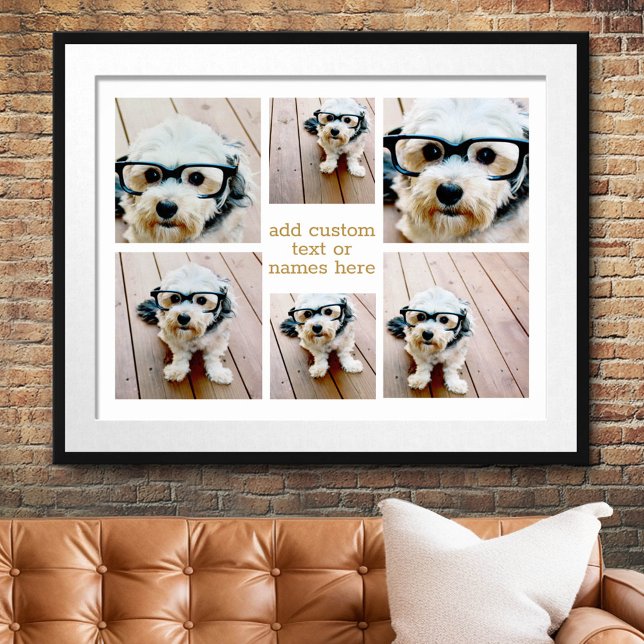 6 FotoCollage Minimalistisch - Gold und Weißgitter Poster (Custom Photo Collage Poster)