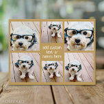 6 FotoCollage Minimalistisch - Gold und Weißgitter Postkarte<br><div class="desc">Benutzen Sie Ihr Lieblings-Foto oder Ihre Bilder, um Spaß zu haben und mit Freunden zu teilen. Eine Collage von 6 Fotos in einem lustigen Raster mit verschiedenen Größen. Ein einfaches Design mit Snapshots und einem Textblock. Fotos vor dem Hochladen in Quadrate streichen. Klicken Sie zum Anpassen von Fotos oder zum...</div>