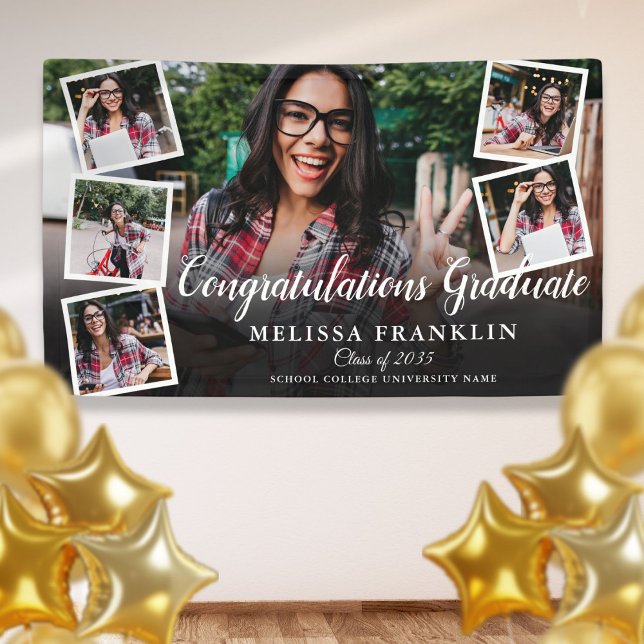 6 Fotocollage Moderne Graduierungsparty Banner (6 Photo Collage Modern Graduation Party Banner)