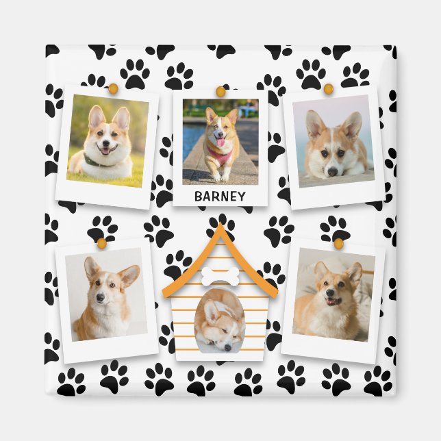 6 Fotocollage Name Dog House Paw Prints hinzufügen Magnet (Vorne)