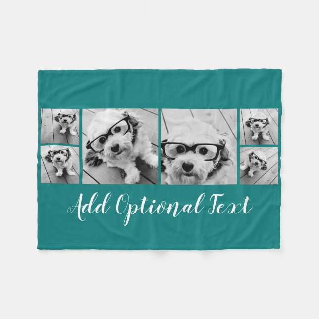 6 FotoCollage Optionaler Text — Farbe bearbeiten Fleecedecke (Vorderseite (Horizontal))