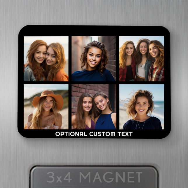6 FotoCollage Optionaler Text — Farbe bearbeiten Magnet (Personalized fridge magnet - add photos and custom text)