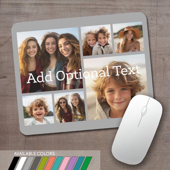 6 FotoCollage Optionaler Text — Farbe bearbeiten Mousepad (Personalized mouse pad with 6 photos. Several colors available or choose your own.)
