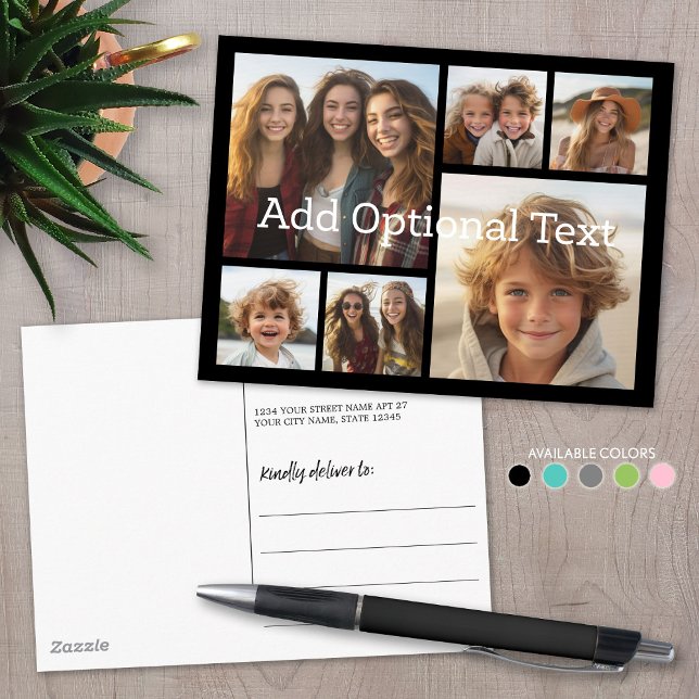 6 FotoCollage Optionaler Text — Farbe bearbeiten Postkarte (Custom Photo Collage on a Postcard)