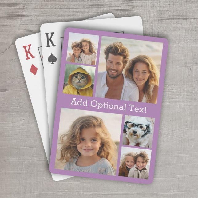 6 Fotocollage Optionaler Text — Lavendel Spielkarten (Personalized Playing Cards - 6 Photo Collage)