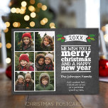 6 FotoCollage - Weihnachtskhalkboard Feiertagspostkarte<br><div class="desc">Ein trendiger und skurriler Weihnachtsgruß mit einer Bildkollektion von 6 Fotos.</div>
