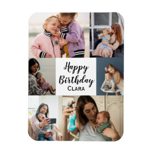 6 Fotos Collage Personalisiert Script Geburtstag Magnet