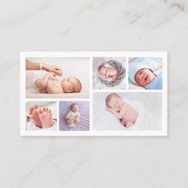 6 Fotos Logo QR Code Neugeborener Baby Fotograf Visitenkarte (Vorderseite)