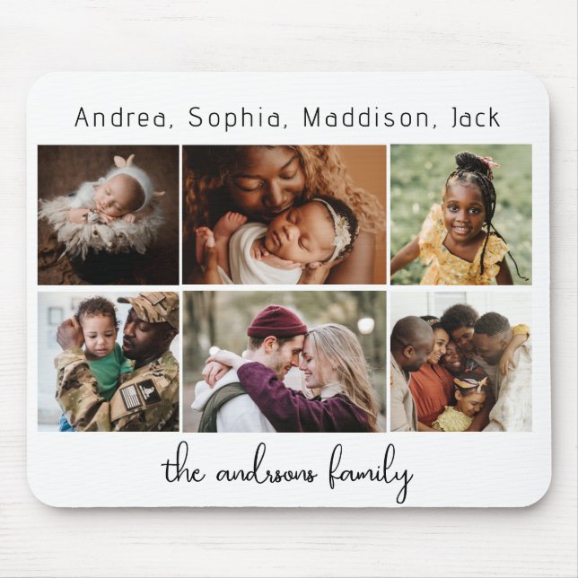 6 Fotos und Familiennamen Mousepad (Vorne)