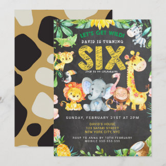 6. Geburtstag Boy Safari Tiere Chalkboard Jungle Einladung