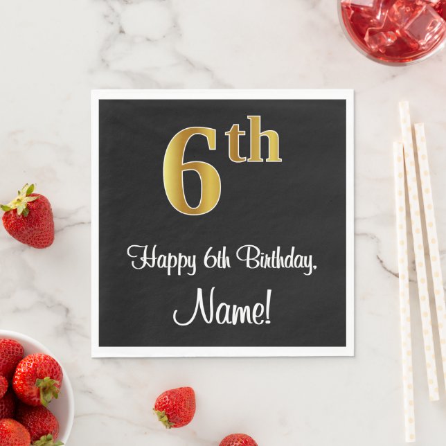 6. Geburtstag ~ Elegante Luxuriöse Imitate Gold Lo Serviette (Beispiel)