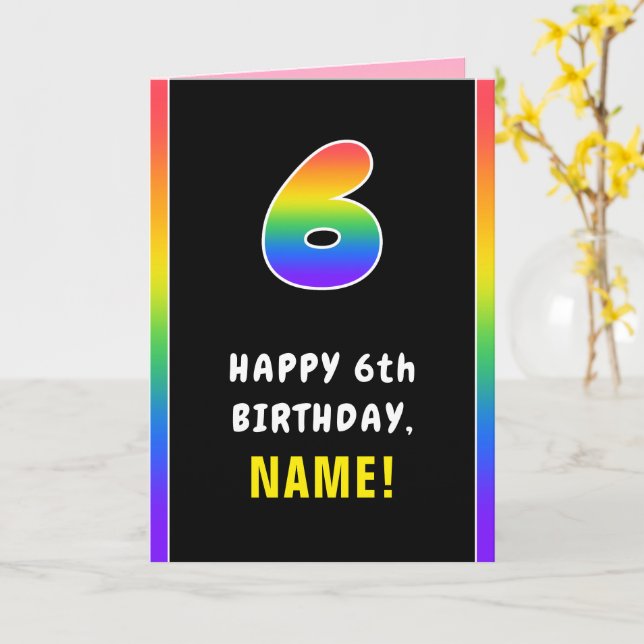 6. Geburtstag: Farbiger Regenbogen Nr. 6, Individu Karte (Gelbe Blume)