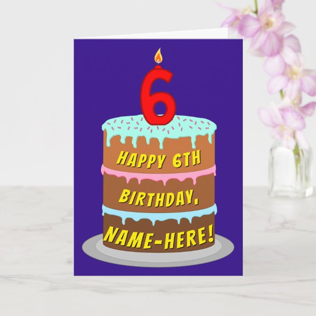 6. Geburtstag: Fun Cake and Candle + Individuelle  Karte (Orchidee)