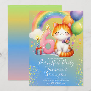 6. Geburtstag Kitten Regenbogen Party Einladung