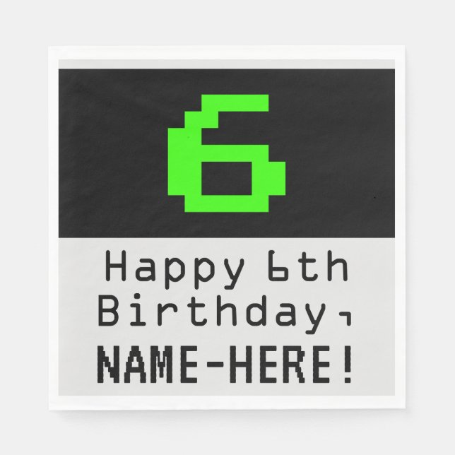 6. Geburtstag - Nerdy / Geeky Style "6 & Name" Serviette (Vorderseite)