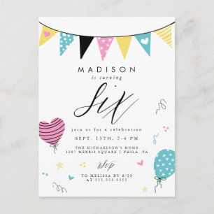 6. GEBURTSTAG   Niedlich Doodle Geburtstagsparty P Postkarte