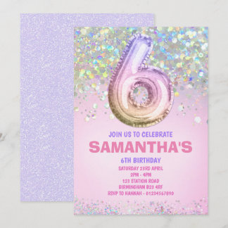 6. Geburtstag, Rainbow Glitzer Geburtstag Einladung