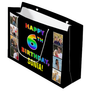 6. Geburtstag: Regenbogentext, benutzerdefinierte Große Geschenktüte