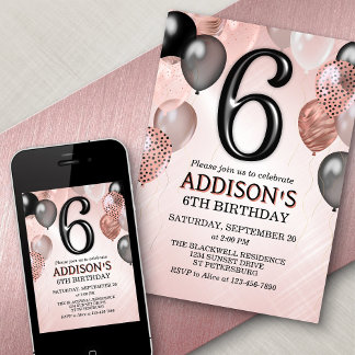 6. Geburtstag Rose Gold Ballons Einladung