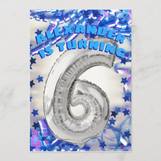 6. Geburtstag Silber und Blau Alter 6 Jungen Party Einladung
